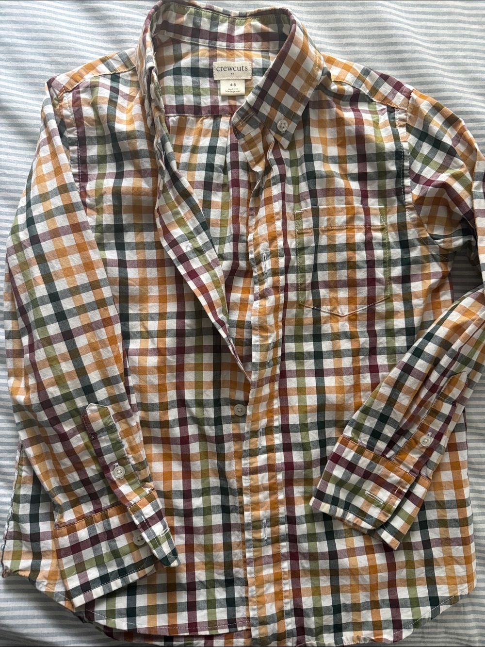 Crewcuts Boys Plaid Button-Down Shirt in Mustard, Green & Burgundy, size 4/5